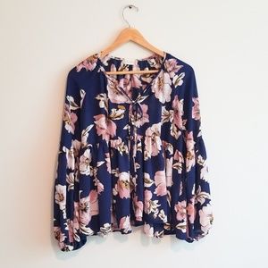 Altar'd State Floral Long Sleeved Peplum Blouse
